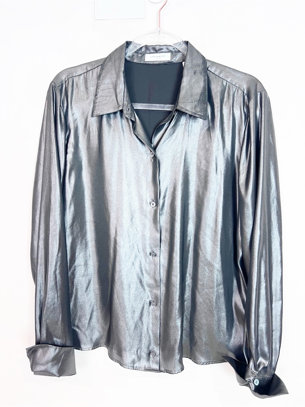 EQUIPMENT FEMME SEDIENNE GRAY SHIMMERY LONG SLEEVE BLOUSE WOMENS SZ XL